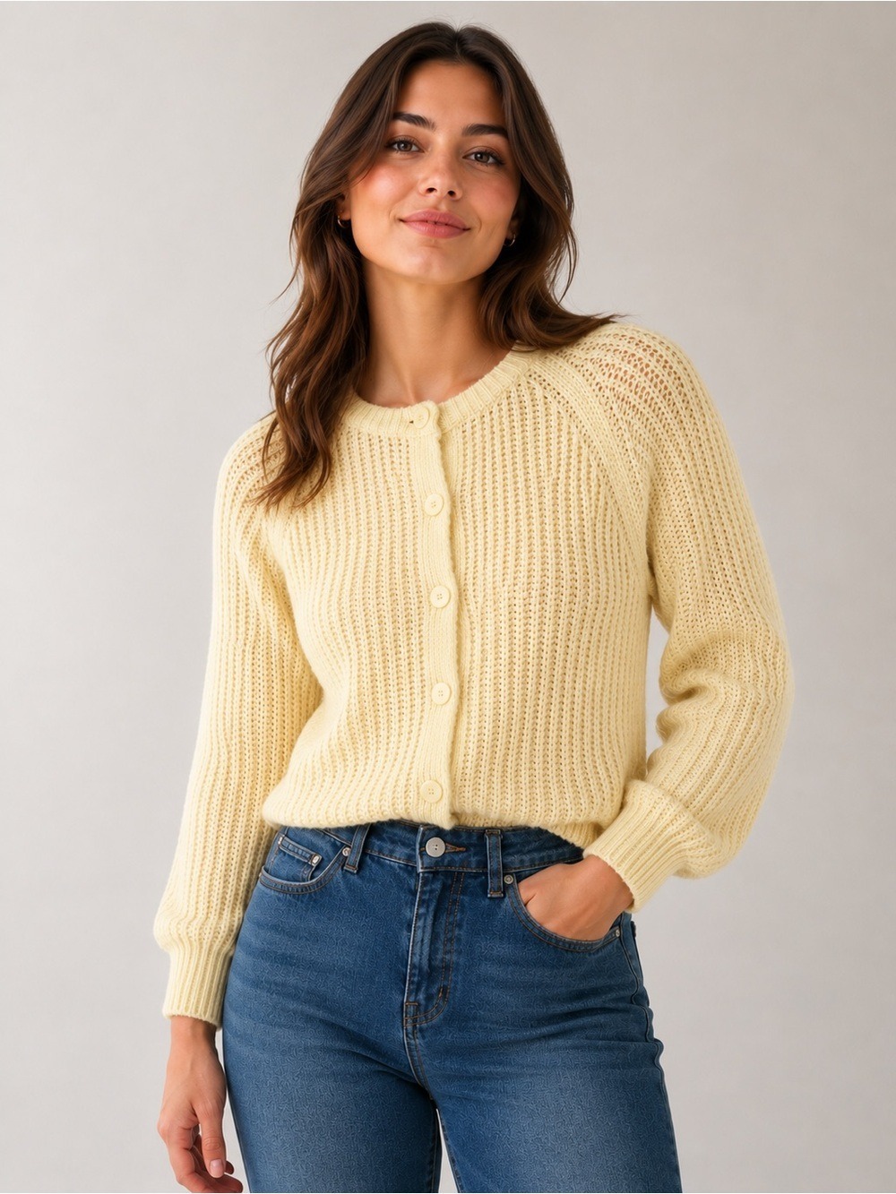 Willow & Wind Cozy Knit Button Front Cardigan Womens S Button Yellow